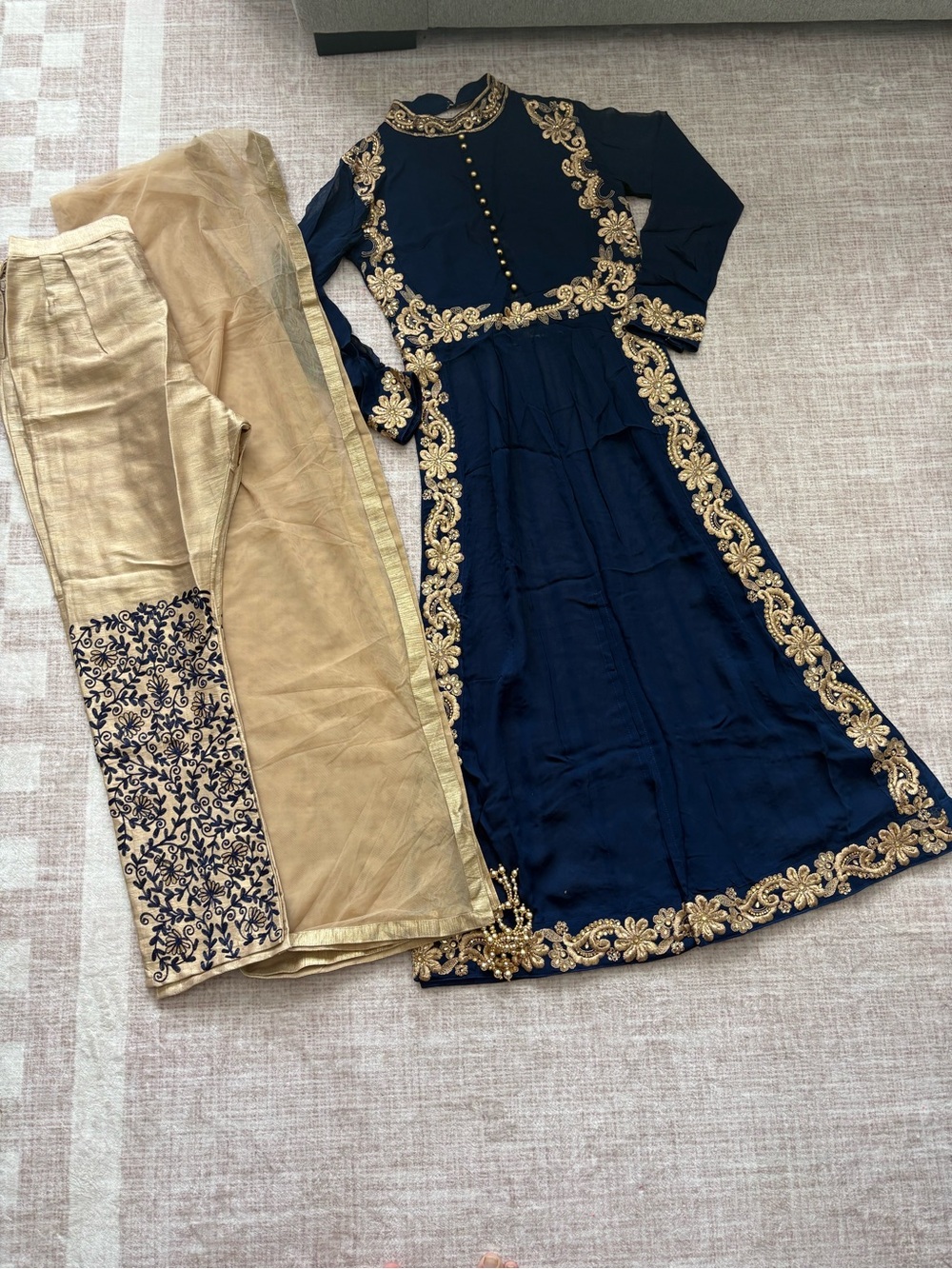 Women’s Navy Blue & Gold Embroidered Formal Pakistani/Indian Dress